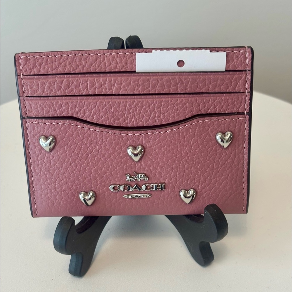 Coach Rose Card Holder with Silver Hearts NWT
